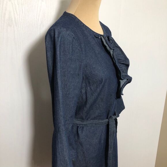 Draper James Dress Womens 6 Blue Chambray Ruffle Shift Flutter Sleeves Preppy - Picture 9 of 16